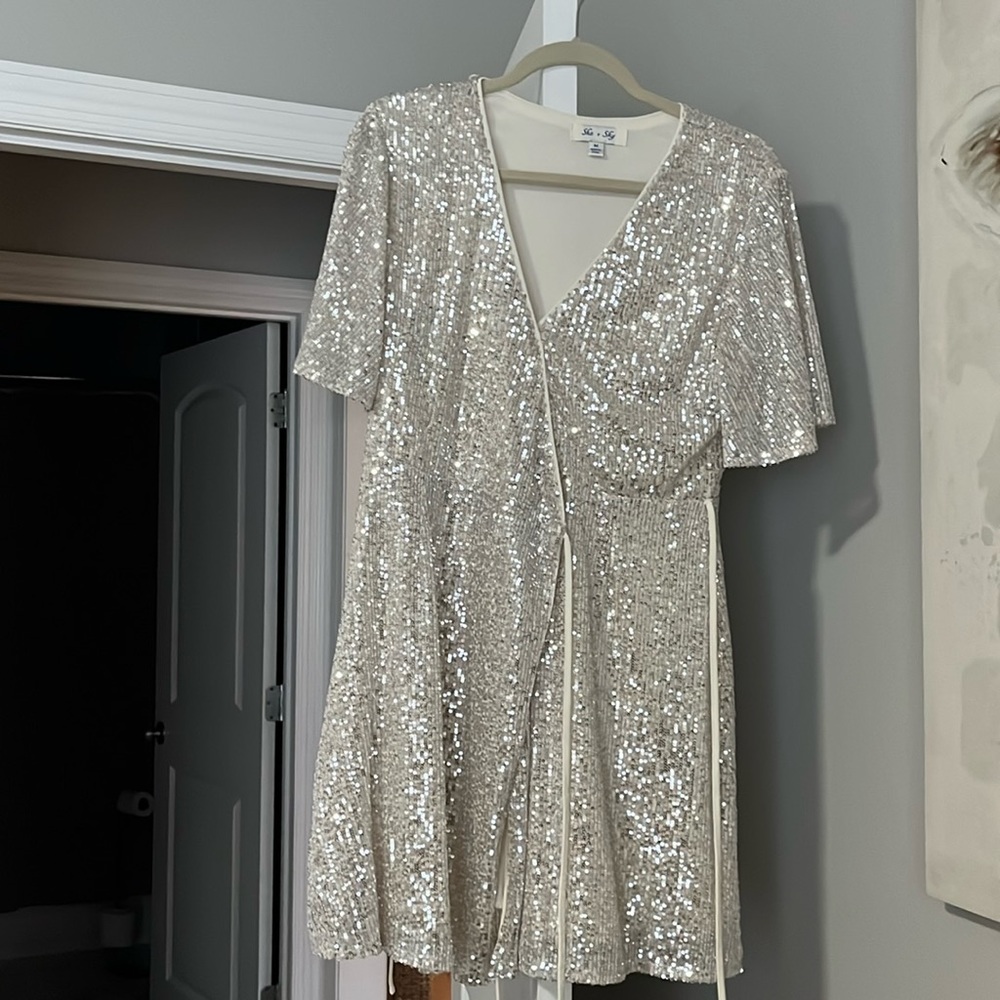 Sequin wrap dress. Wore once to rehearsal dinner.